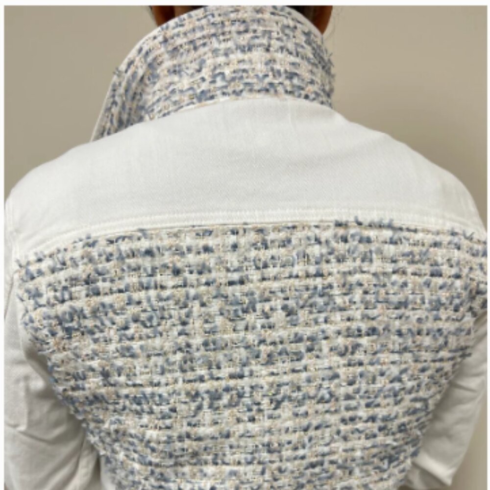Stacy Bradley White Denim Jacket/Blue Tweed Size Medium NWOT